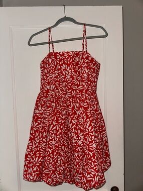 Red Floral Print bubble hem dress with Spaghetti Straps